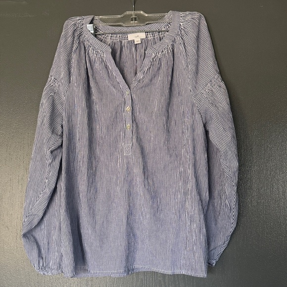 J. Jill Tops - J. Jill Navy split neck with buttons Striped Blouse